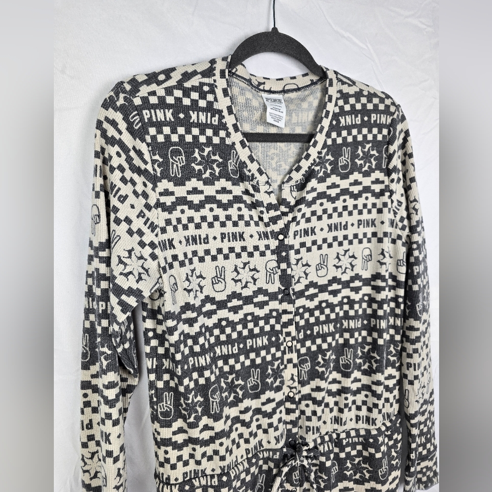 Victoria's Secret Pink Thermal Printed One Piece Long Jane Sleepwear sz L - Picture 3 of 7